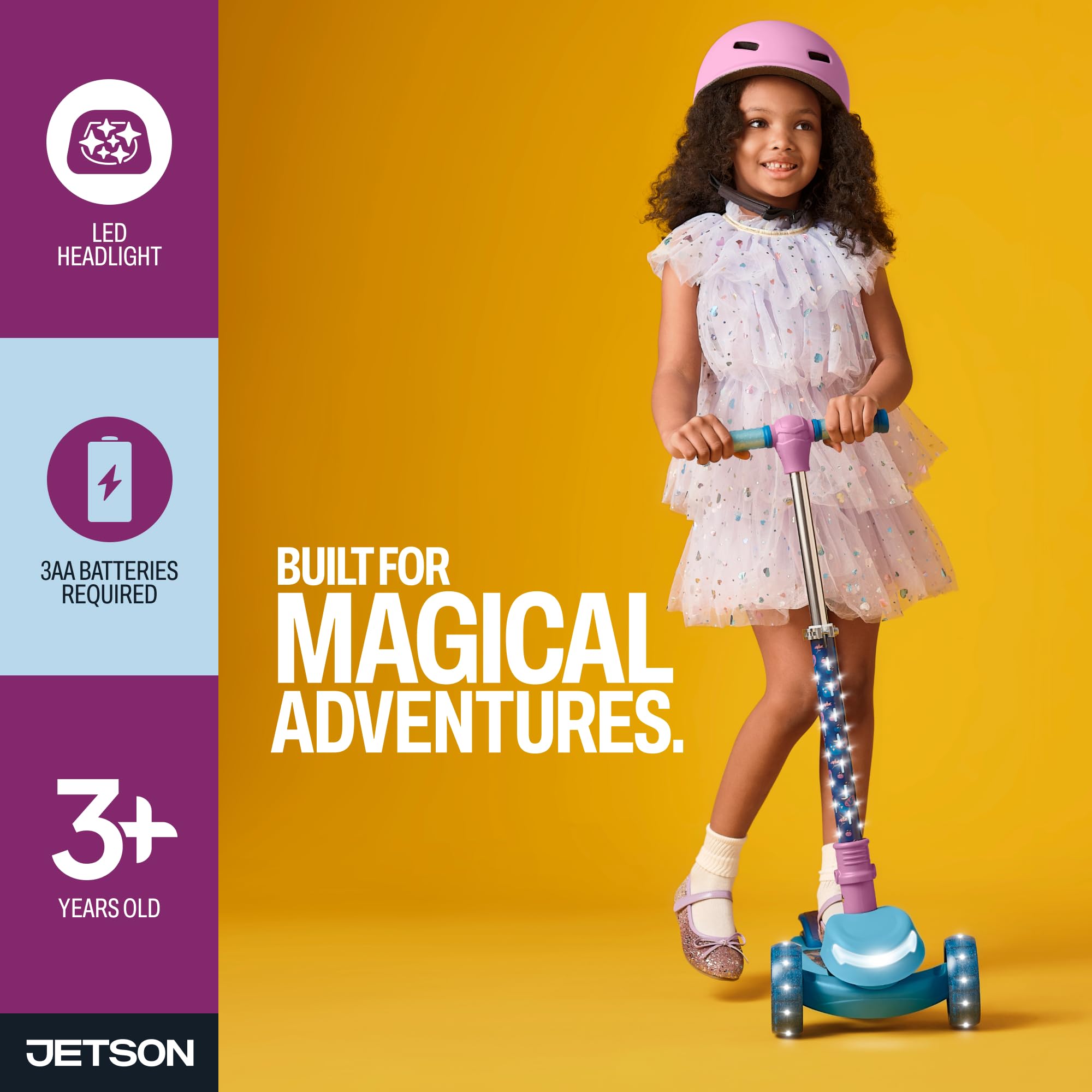 Jetson Character Kids Kick Scooter, LED Lights on Stem & Light-Up Wheels, Lightweight Frame, Height-Adjustable Handlebar, Lean-to-Steer System, Easy-Fold Mechanism - Image 4